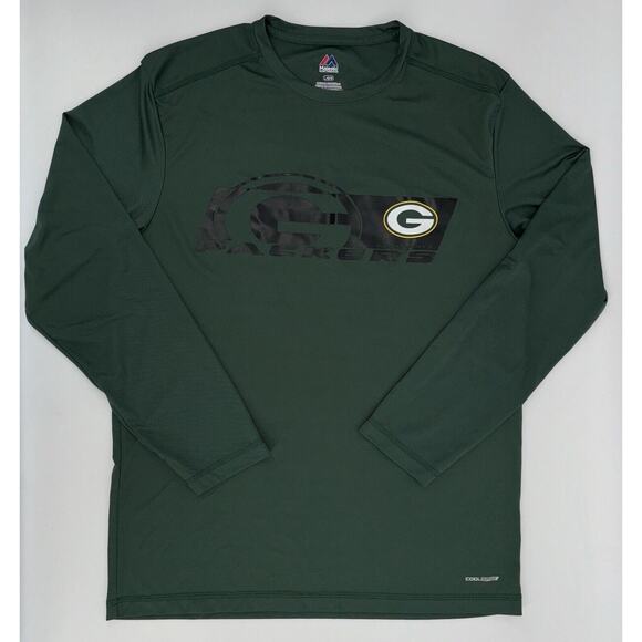 Green Bay Packers Men’s Shirt Large Green Coolbase Majestic Long Sleeves Logo - Picture 1 of 7